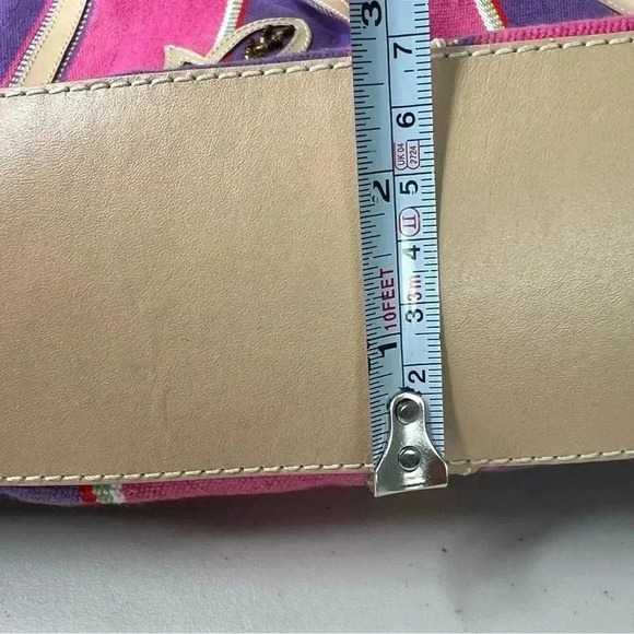 Sharif Marc & Marc Striped Beaded Floral Patch Large Leather/Canvas Tote Bag - Picture 15 of 15